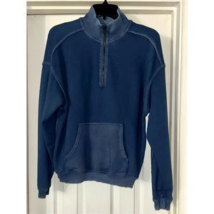 Aerie Oversized Blue Half Zip Pullover Sweatshirt Size: XXS
